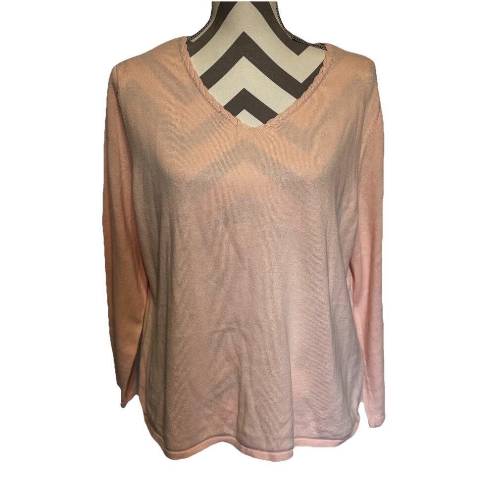 J Jill Cotton Braided V-neck XLarge Light Pink Casual Summer Feminine Everyday